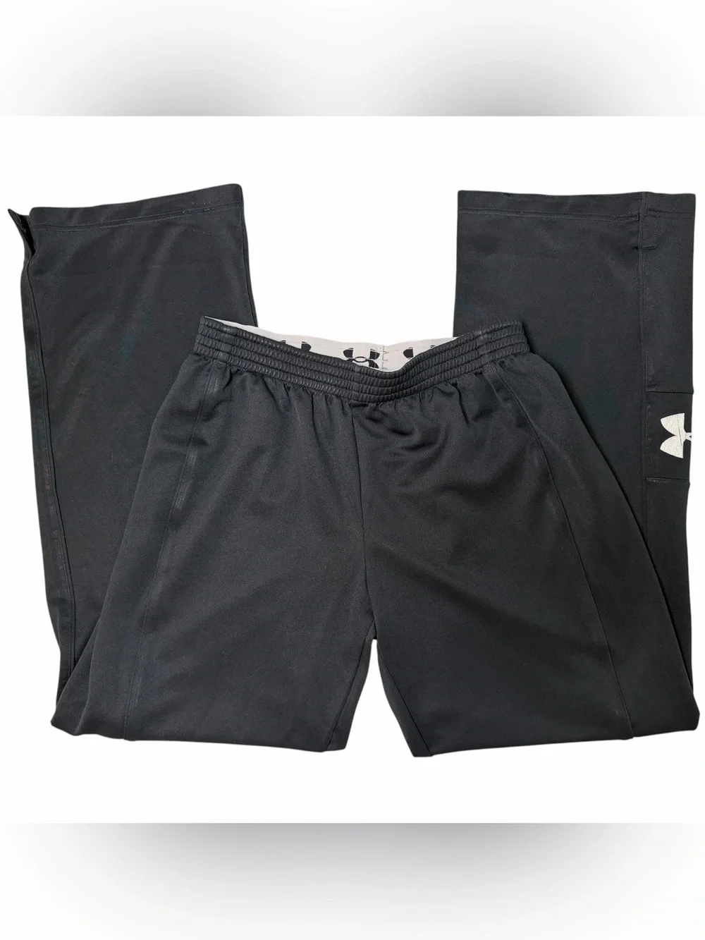 Under Armour Black Performance Track Wide Leg Pants with White Logo- M